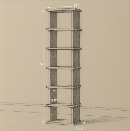 Tall narrow bookcase in walnut