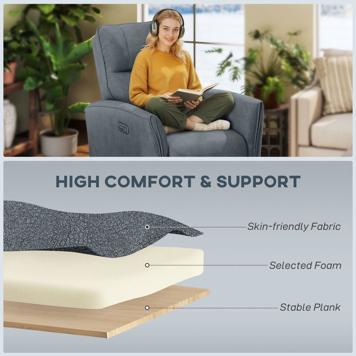 Power Recliner Chair, Dyed Fabric (Like Leathaire) Upholstered Recliner Chair with USB Ports, Footrest, Beige