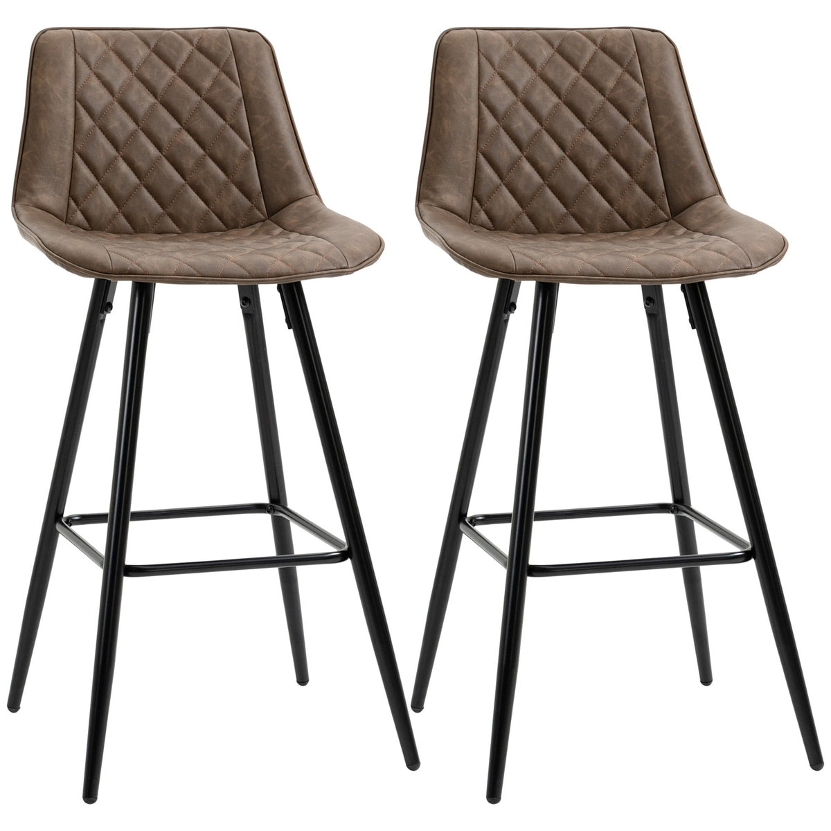 PU Leather Counter Height Bar Chairs Set of 2, 27.75" Bar Stools with Metal Legs for Dining Area, Kitchen Island, Black