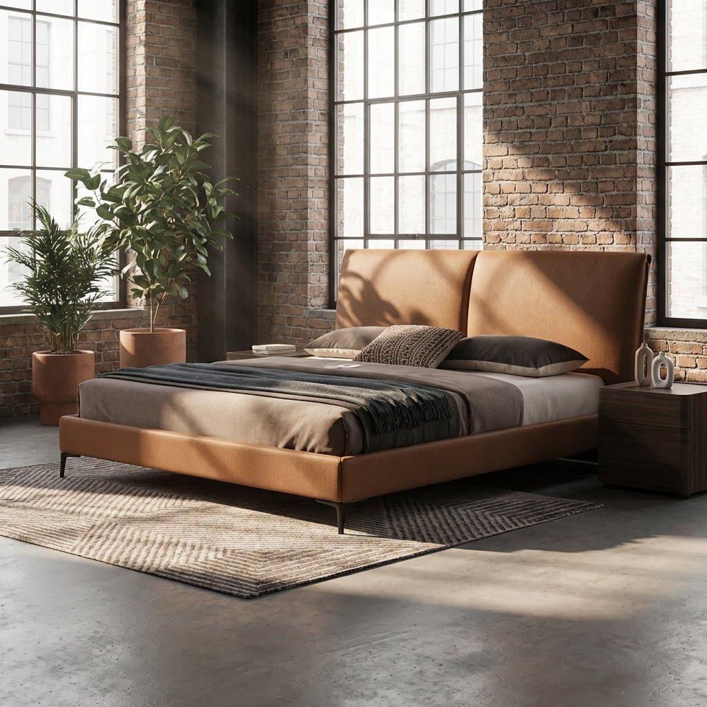 The Berlin Caramel Faux Leather King Bed