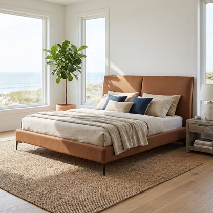 The Berlin Caramel Faux Leather King Bed