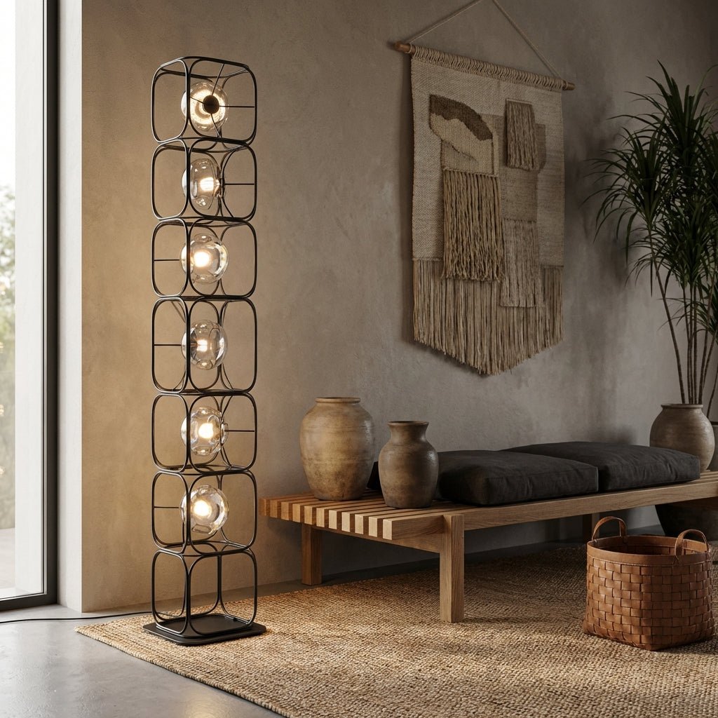The Valletta Wrought Iron + Glass Floor Lamp