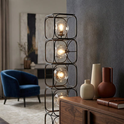 The Valletta Wrought Iron + Glass Floor Lamp