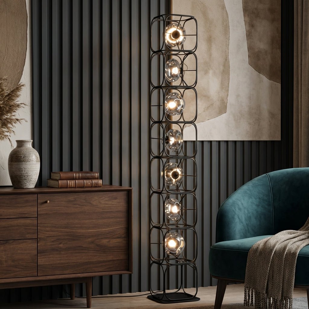 The Valletta Wrought Iron + Glass Floor Lamp