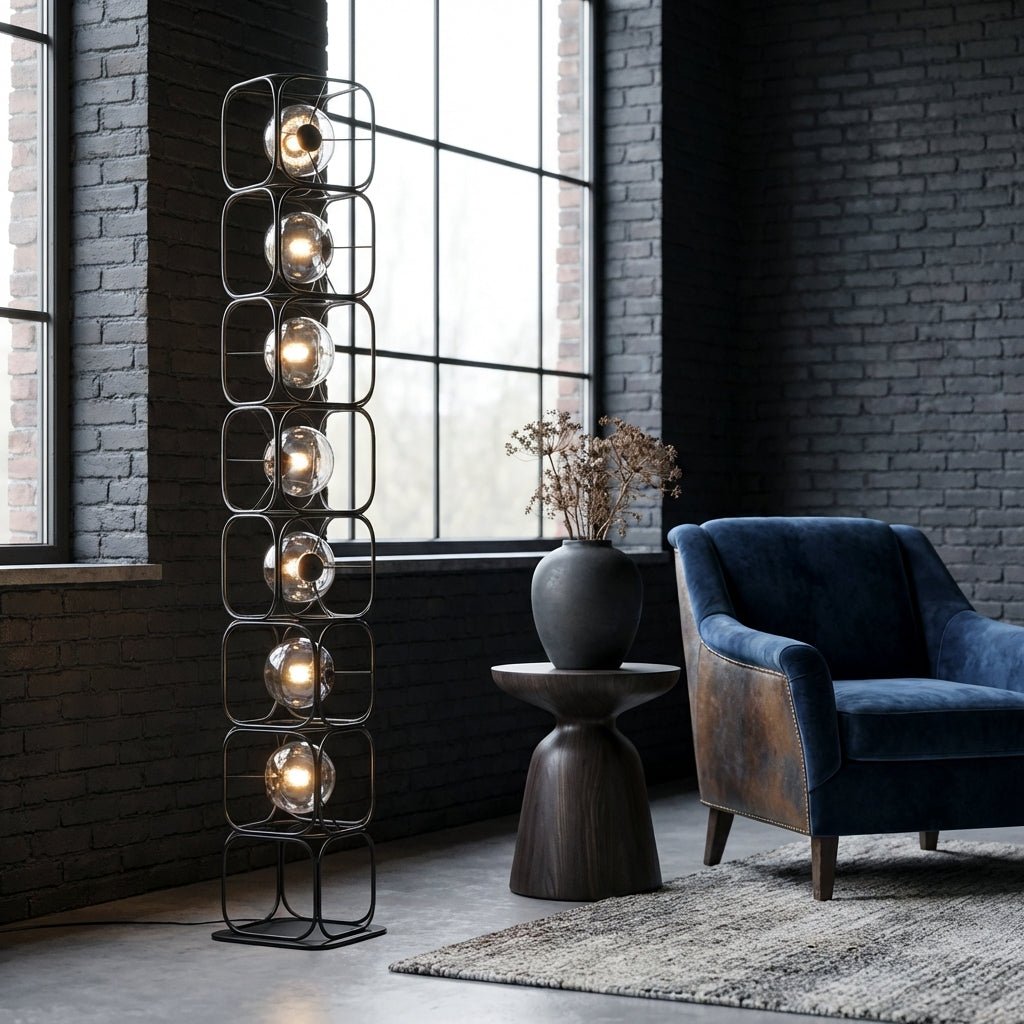 The Valletta Wrought Iron + Glass Floor Lamp