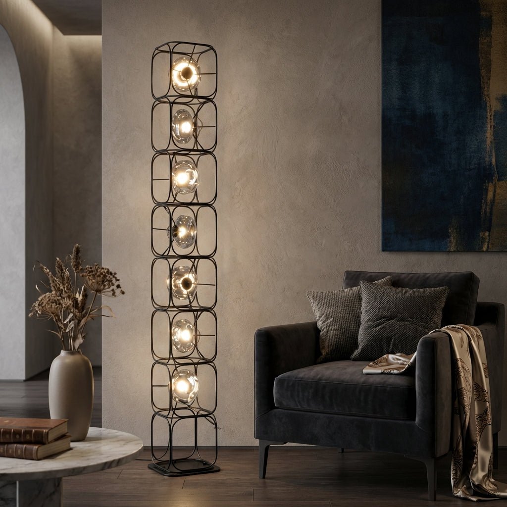 The Valletta Wrought Iron + Glass Floor Lamp