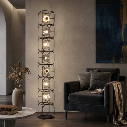The Valletta Wrought Iron + Glass Floor Lamp