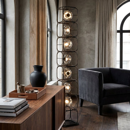The Valletta Wrought Iron + Glass Floor Lamp