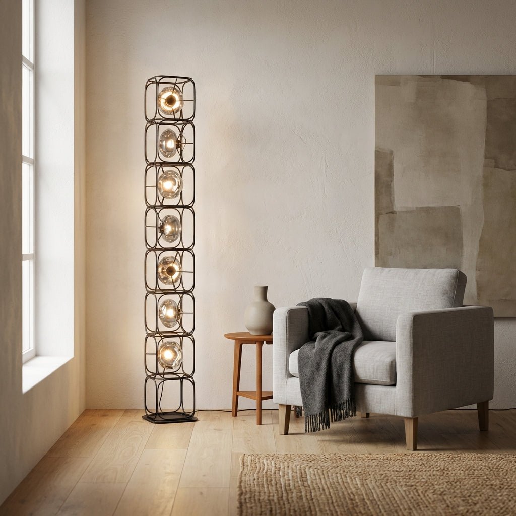 The Valletta Wrought Iron + Glass Floor Lamp