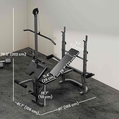 Adjustable Weight Bench with Bench Press Rack, Preacher Curl Bench, Leg Extension and Lat Pull Down