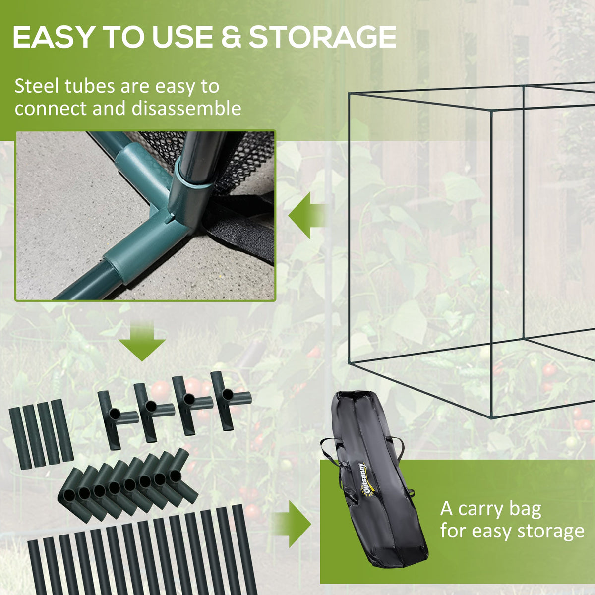 6.5 x 3.3ft Crop Cage, Garden Plant Protector with Single Zippered Door, Storage Bag and Ground Stakes, Black