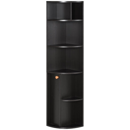 5-Tier Corner Bookcase, Storage Bookshelf, Freestanding Display Shelves with Open Compartments and Cabinet for Home Office, Living Room, Study, Black