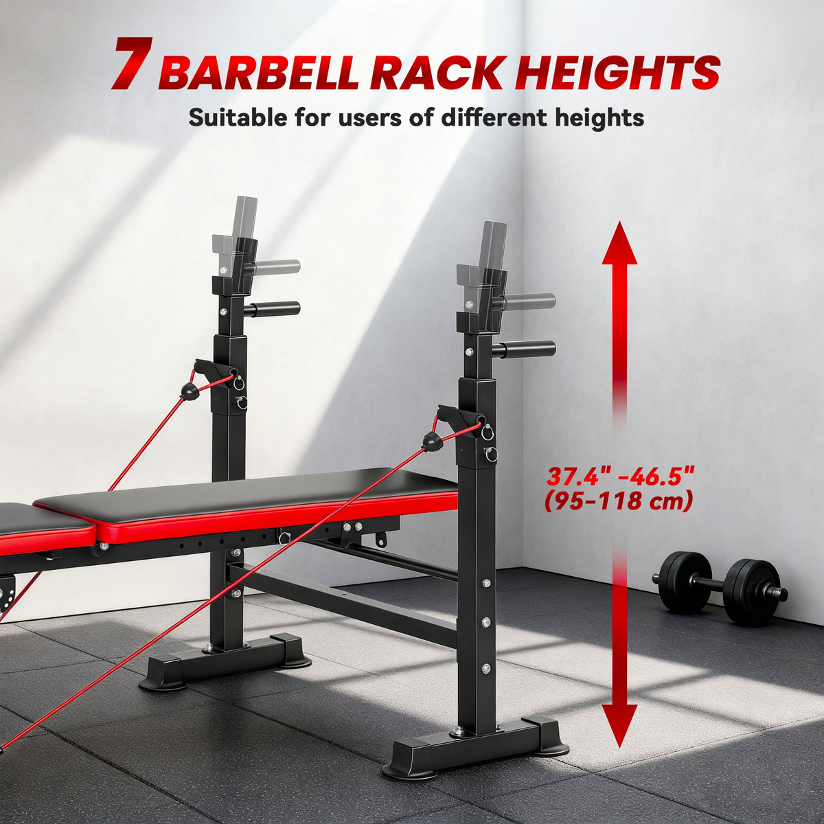 Adjustable Weight Bench with Squat Rack, Incline Flat Bench Press with Barbell Rack for Home Gym, 660 lbs Capacity