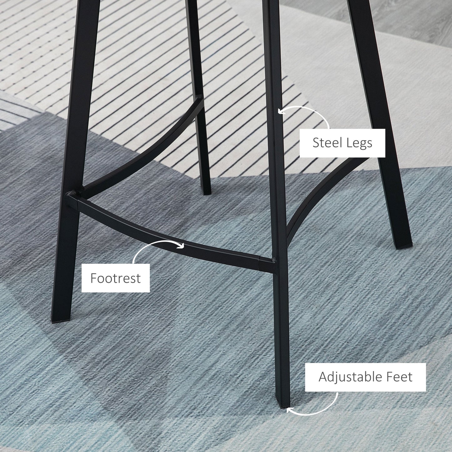 Andre Counter Height Stools with  Backrest and Steel Legs-Set of 2-Brown