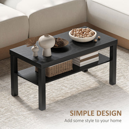 2 Tier Coffee Table with Storage Shelf, Rectangular Center Table for Living Room, Home Office Furniture Walnut