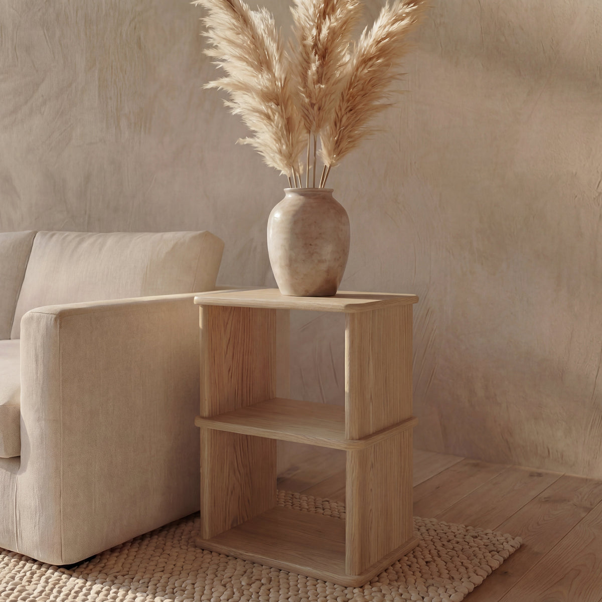 Nightstand bookshelf in white oak