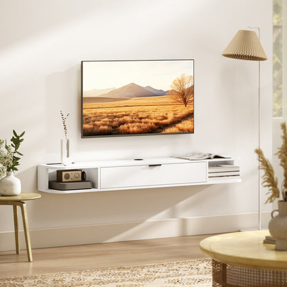47" Floating TV Stand for TVs up to 50 Inch, Wall Mounted Media Console with Flip Drawer and 2 Open Shelves, Walnut