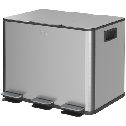 Garbage Bin, Soft-Close Trash Can with Foot Pedal, 3x5 Gallon (3x20 L) Garbage Can with Removable Inner Buckets, Black