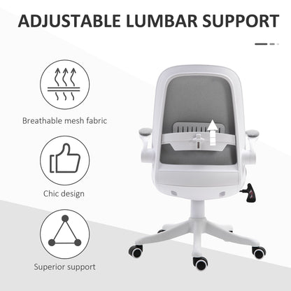 360° Swivel Office Chair Task Chair, Breathable Fabric Computer Chair with Flip-up Arms and Adjustable Height, Grey