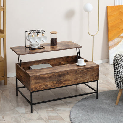 Reese Lift Top Coffee Table with Hidden Storage Compartment-Rustic Brown