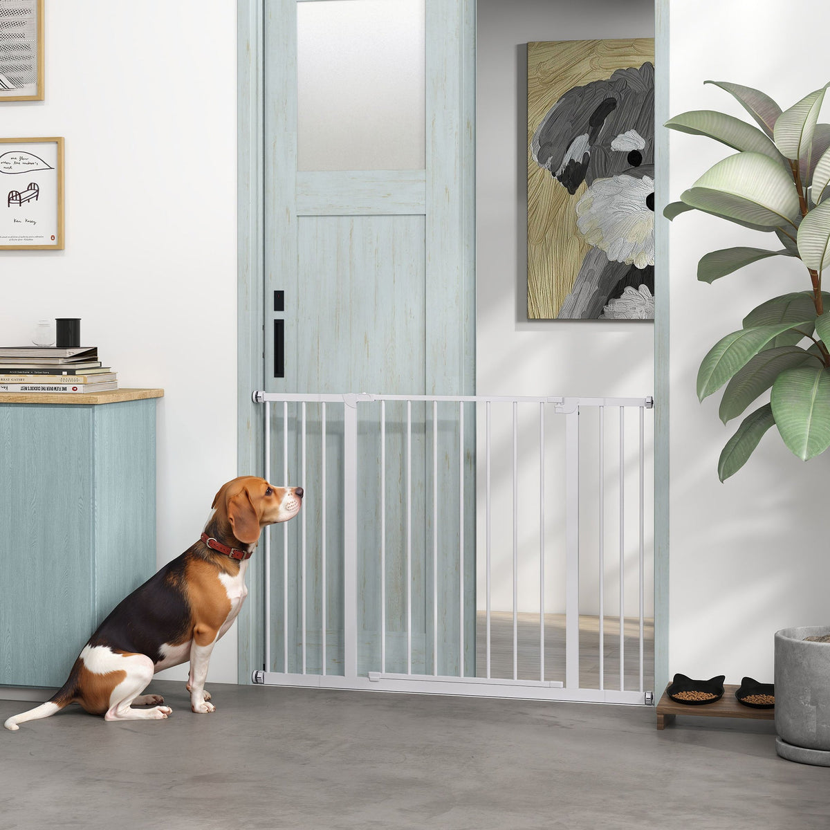 Pressure Fit Dog Gate Pet Barrier for stairs doorway, 29.9''- 42.1'' Width White