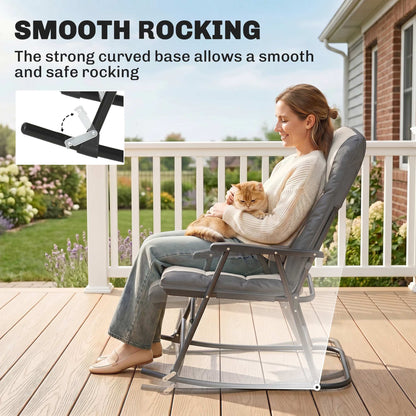 Folding Rocking Chair Set of 2 Padded Rockers with Armrest, Navy Blue