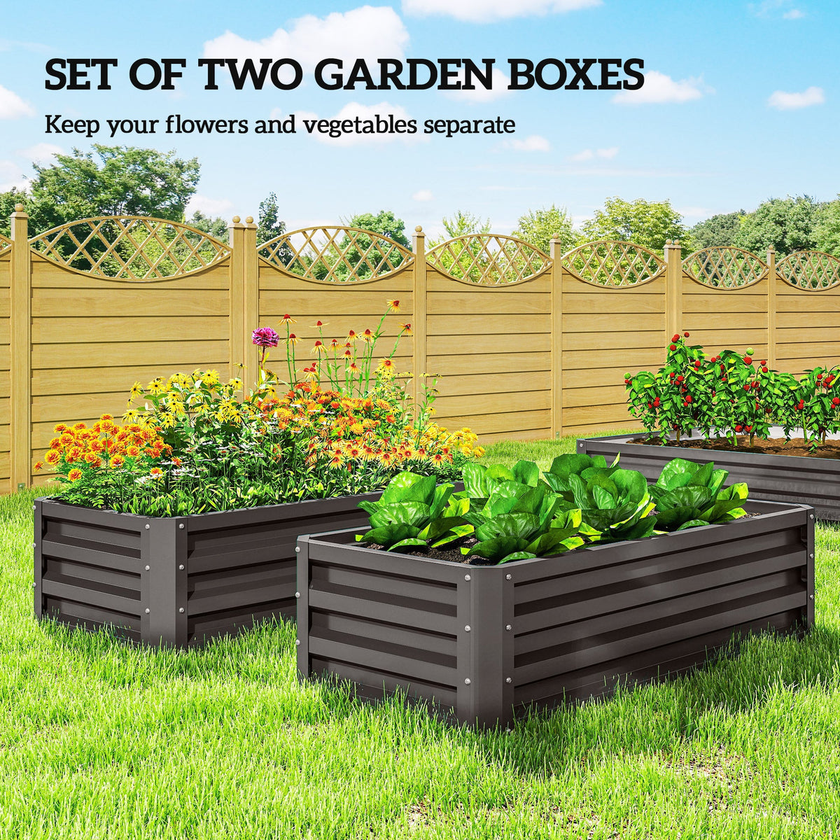 Galvanized Raised Garden Beds, Outdoor Planter Box, Set of 2, for Flowers, Herbs and Vegetables, Black