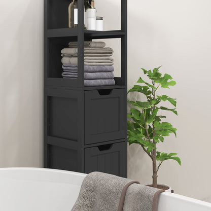 Narrow Bathroom Cabinet with 3 Drawers and 2 Tier Shelf, Tall Cupboard Freestanding Linen Tower, White