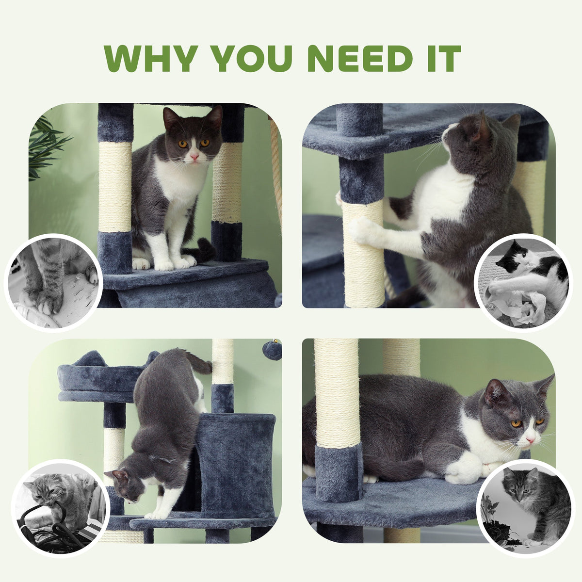 81" Large Cat Tree w/ Scratching Posts, Condos, Beds, Hammocks, Jumping Platforms, Toy Balls, Rope Cat Toy, Beige