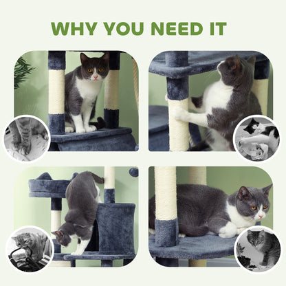 81" Large Cat Tree w/ Scratching Posts, Condos, Beds, Hammocks, Jumping Platforms, Toy Balls, Rope Cat Toy, Beige