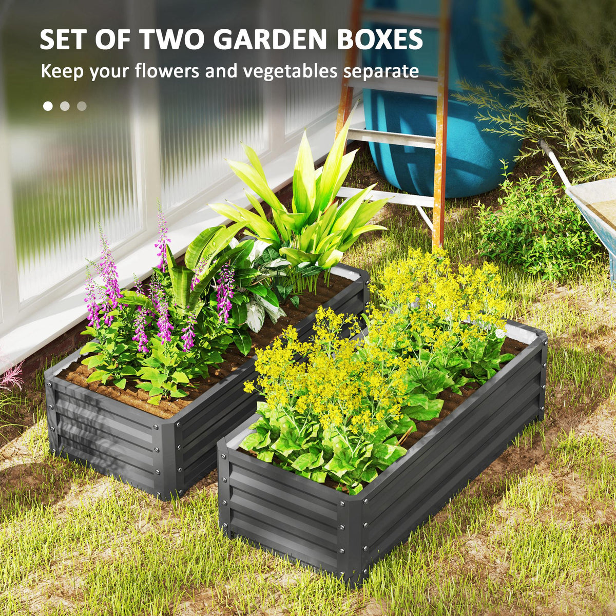 Galvanized Raised Garden Beds, Outdoor Planter Box, Set of 2, for Flowers, Herbs and Vegetables, Black