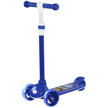 3 Wheel Kids Scooter, Toddler Kick Scooter with Adjustable Height, Rear-Fender Brake, LED Light, TPE Handlebar, Blue