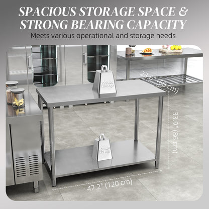 Stainless Steel Workbench, 35 x 24 x 34 Inch, Heavy Duty Work Prep Table with Shelf, Workbench for Kitchen, Garage
