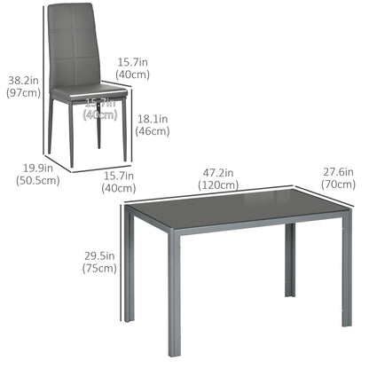 Zaya 5-Piece Rectangular Glass Dining Set for Small Spaces-Grey