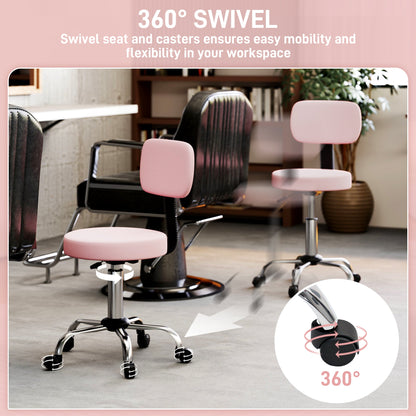 Adjustable Rolling Stool with Removable Backrest, Faux Leather Swivel Stool Chair for Salon Spa, Bar, Massage, Black