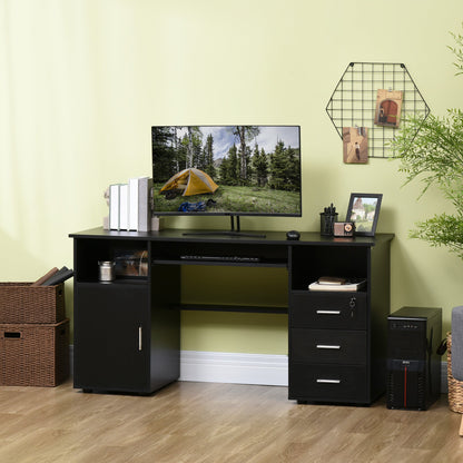 Bloom 57" Computer Desk with Keyboard Tray and Storage Drawers-Black