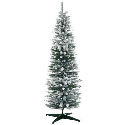 5ft Tall Pencil Artificial Christmas Tree, Holiday Décor with Snow Flocked Branches, Green