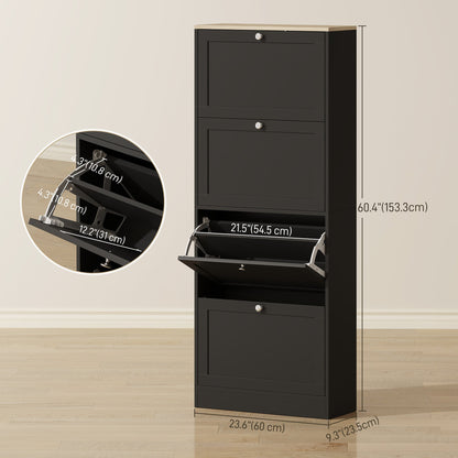 Modern Shoe Storage with 3 Flip Drawers and Adjustable Shelves, Shoe Cabinet Organizer for 12-18 Pairs of Shoes, Black