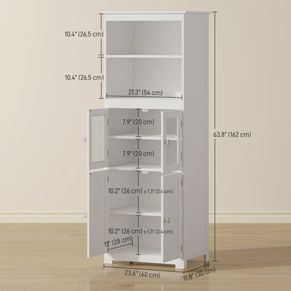 63" Small Buffet with Hutch, 4-Door Kitchen Pantry, Freestanding Storage Cabinet with Adjustable Shelf for Dining Room, Living Room, White