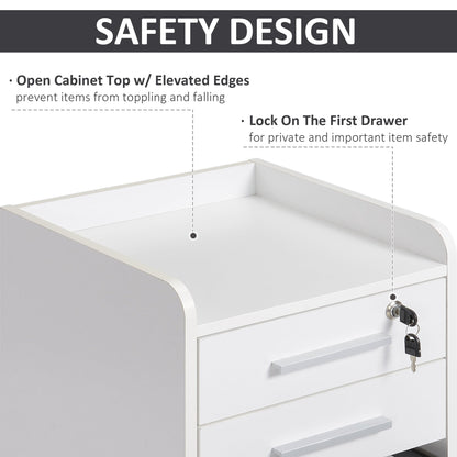 3 Drawer File Cabinet with Lock and Edged Top, Lockable Filing Cabinet on Wheels for Letter and A4 Size, White