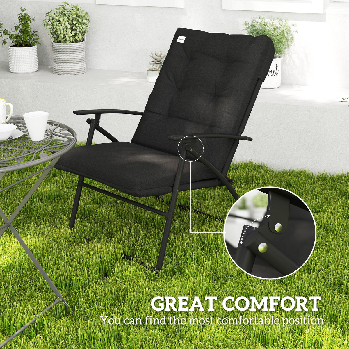 Set of 2 Outdoor Folding Chairs with Adjustable Backrest, Padded Camping Chairs for Outdoor Events, Grey