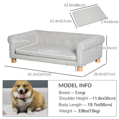 Modern Pet Sofa Cat or Medium Large Dog Bed W/ Removable Seat Cushion, Dark Grey
