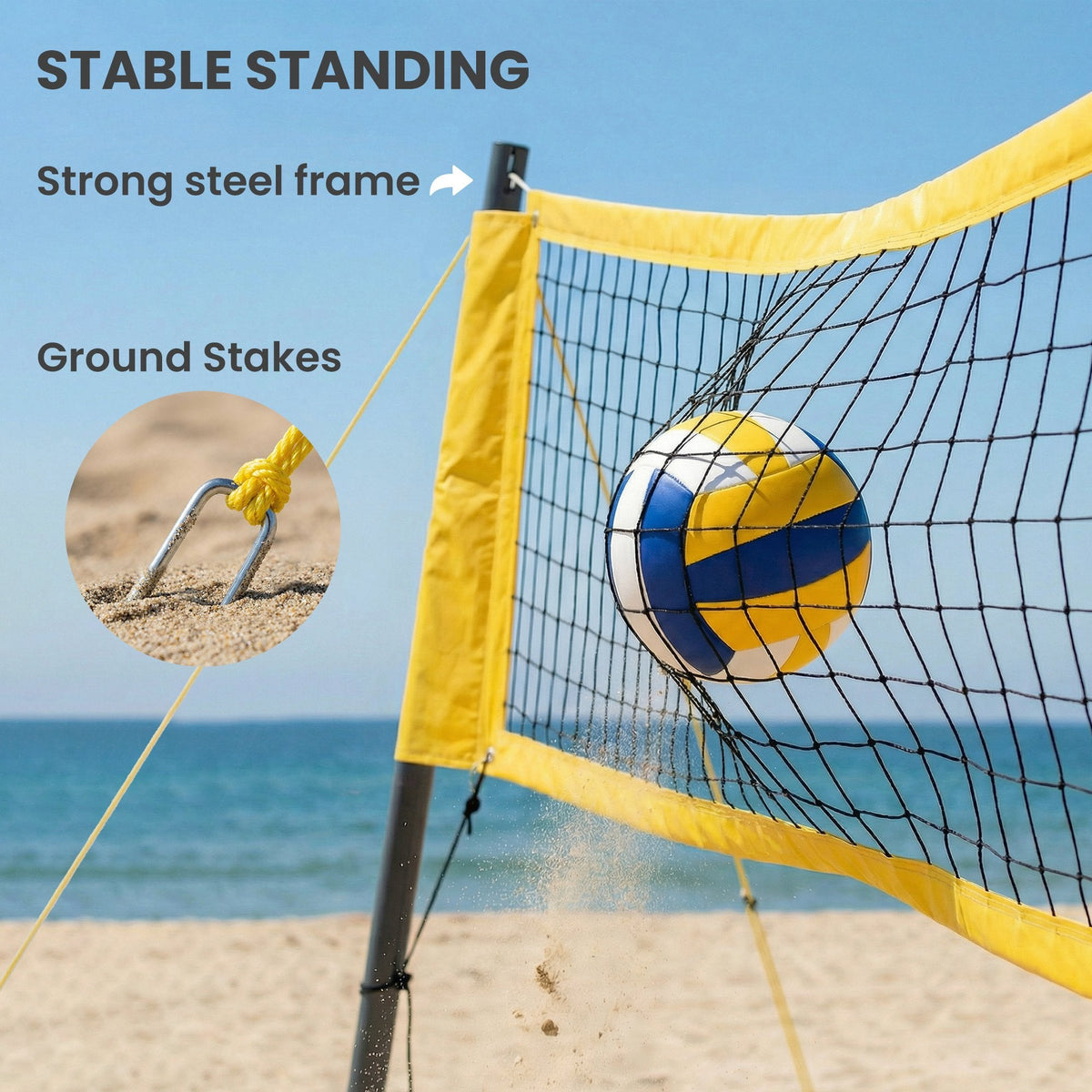 31ft Portable Volleyball Net Set with Adjustable Height Steel Poles, Volleyball, Boundary Line and Carrying Bag