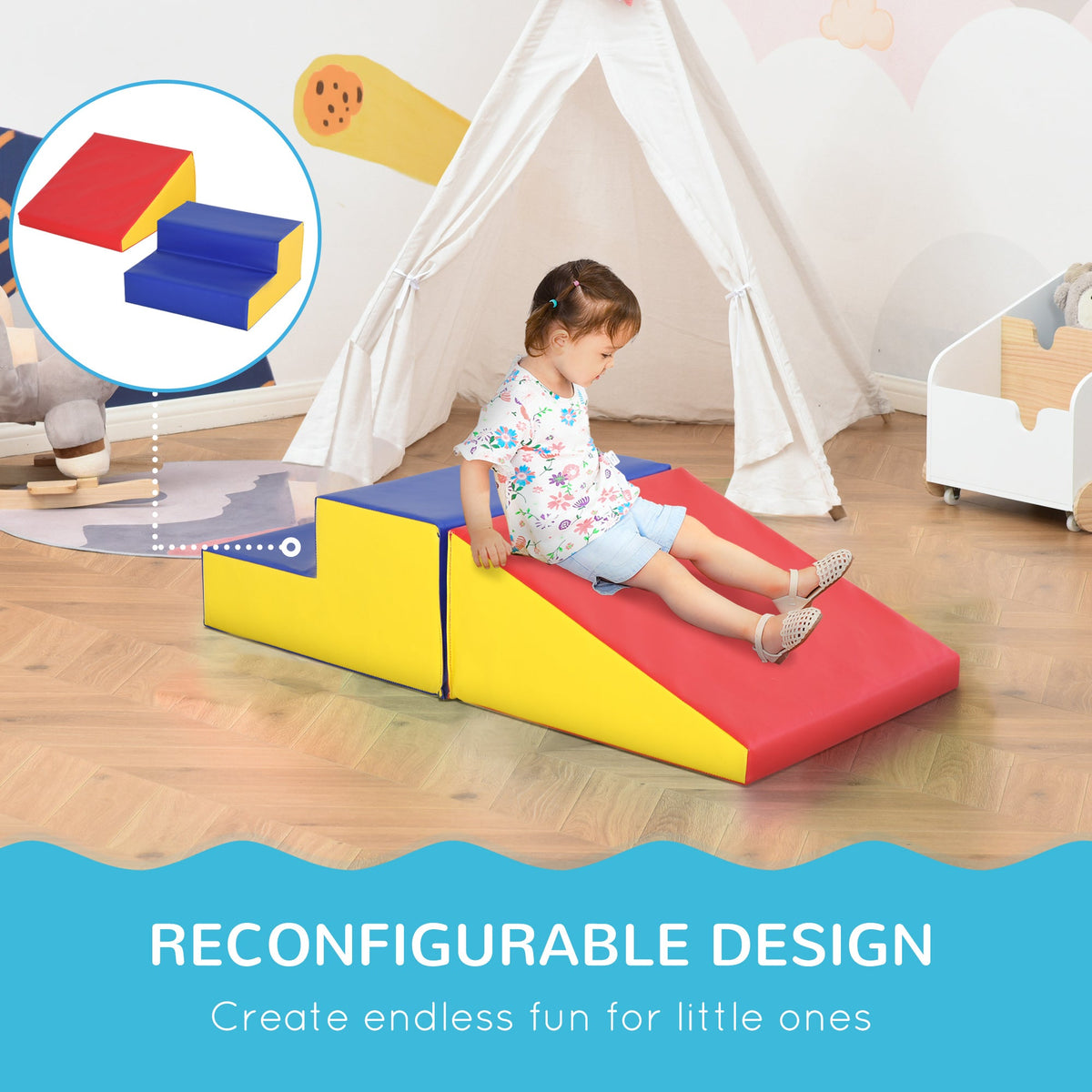 2-Piece Climb and Crawl Activity Soft Play Set, Secure Foam Blocks Playset for Toddler Preschooler Babies Indoor, Activity Structure Play Equipment, Multi-colour