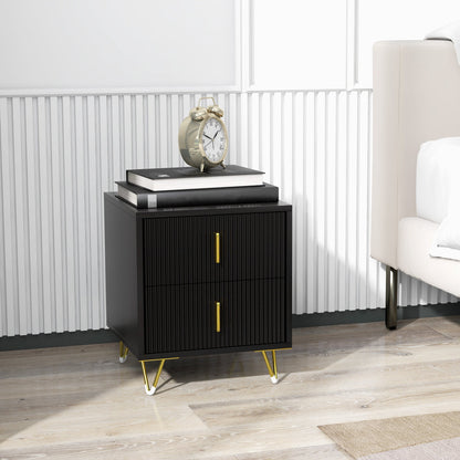 Bedside Table, Modern Nightstand with 2 Drawers, Side End Table with Metal Legs for Living Room, Bedroom, White