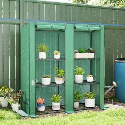 Mini Greenhouse with 3 Tier Shelves, 3 Roll-Up Doors for Indoor Outdoor, Green