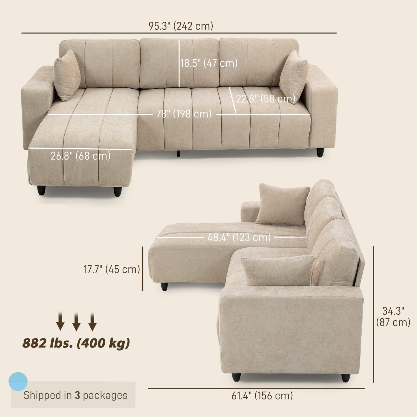 Wilshere Reversible Sectional with Changeable Chaise-Available in 2 Colours