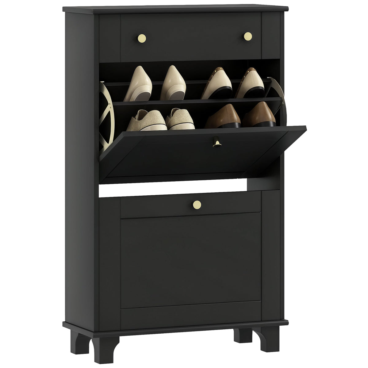 Slim Shoe Storage with 2 Flip Drawers and Adjustable Shelves Shoe Cabinet Organizer for 8 Pair, Black