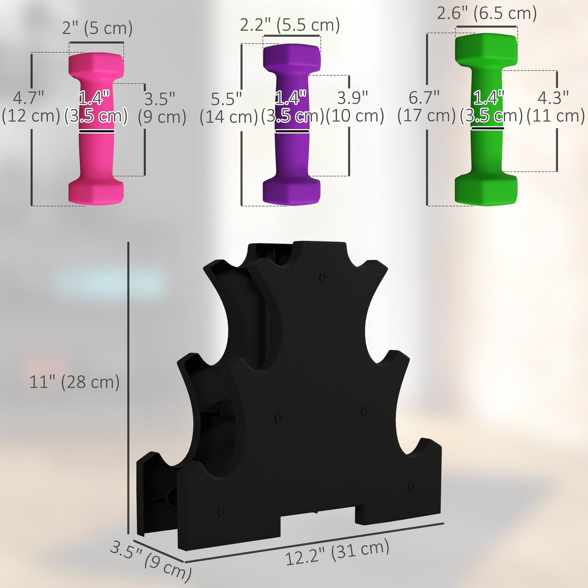 2 x 2 lbs., 2 x 3 lbs., 2 x 5 lbs. Dumbbells Set with Dumbbell Rack, Hand Weights for Home Gym Training