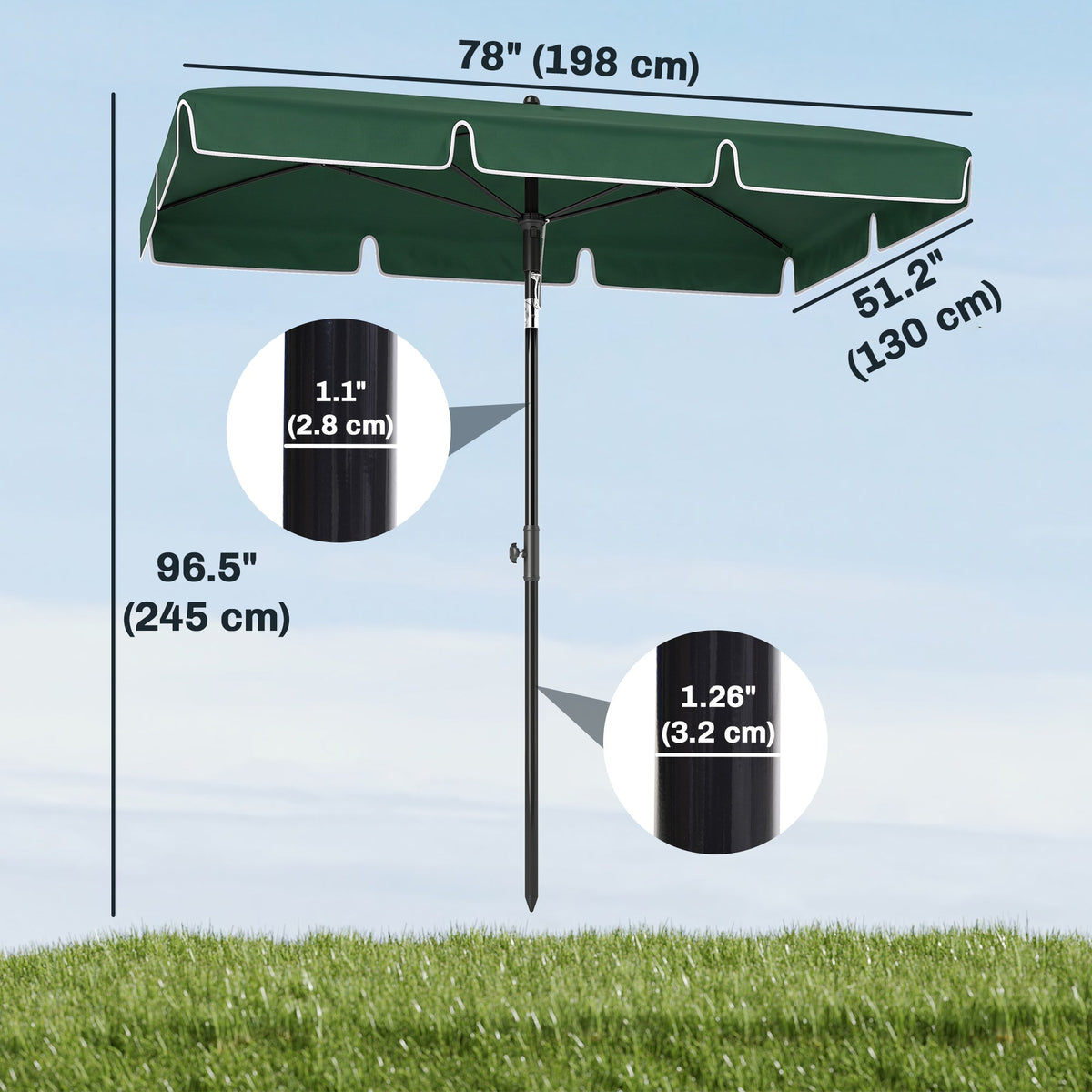6.5x4ft Rectangle Patio Umbrella Aluminum Tilt Adjustable Garden Parasol Sun Shade Outdoor Canopy Beige
